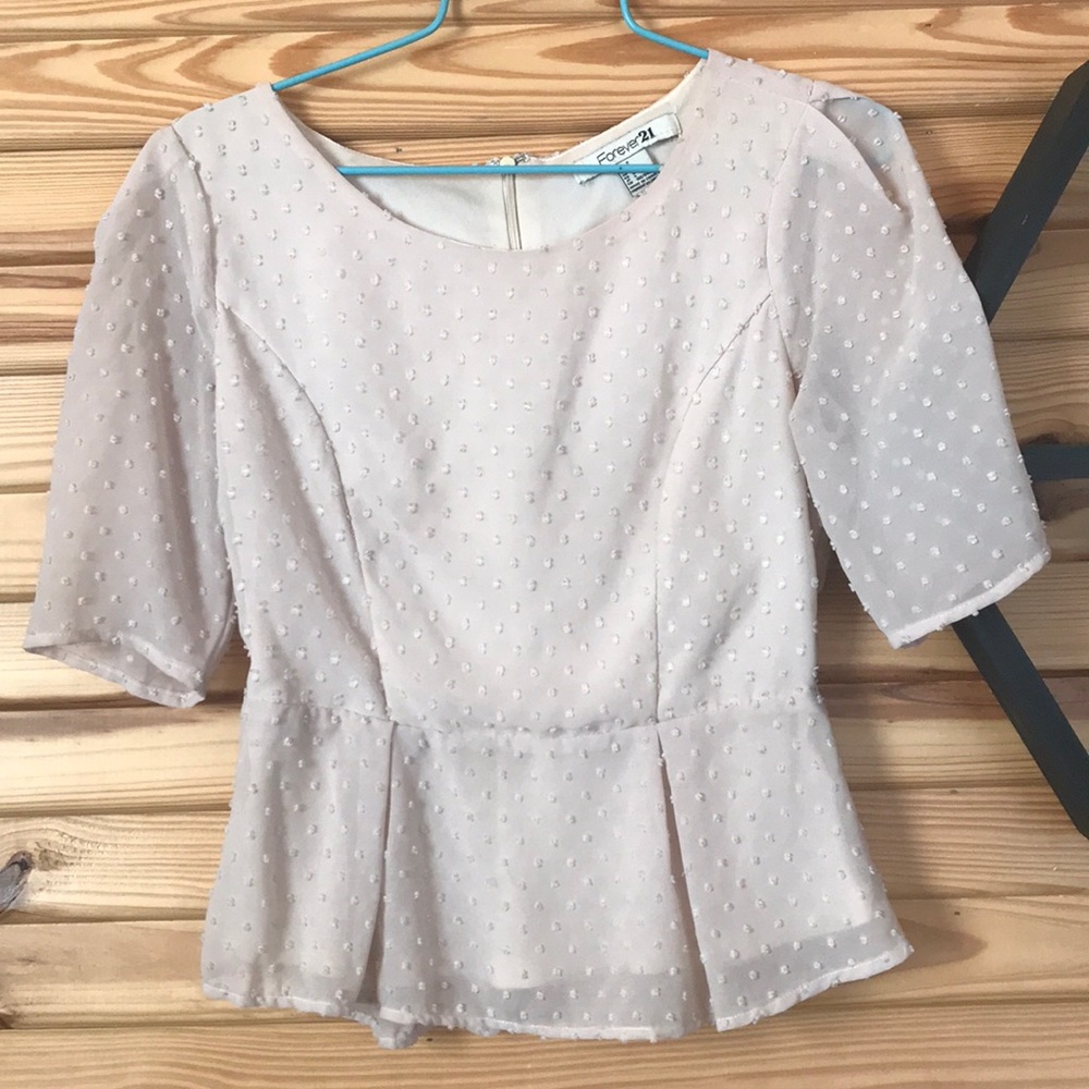 Cream Swiss Dot Peplum Blouse F21 Small